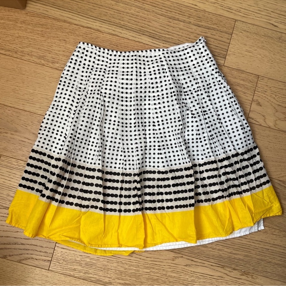 cleo White and Yellow Polka Dot Pleated Pencil Skirt